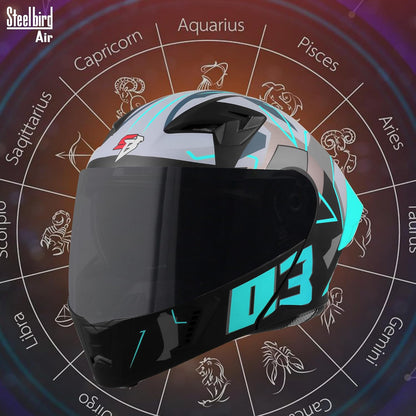 Steelbird SBA-20 03 ISI Certified Flip-Up Graphic Helmet for Men with Inner Chrome Sun Shield (Glossy Black Cyan Green)