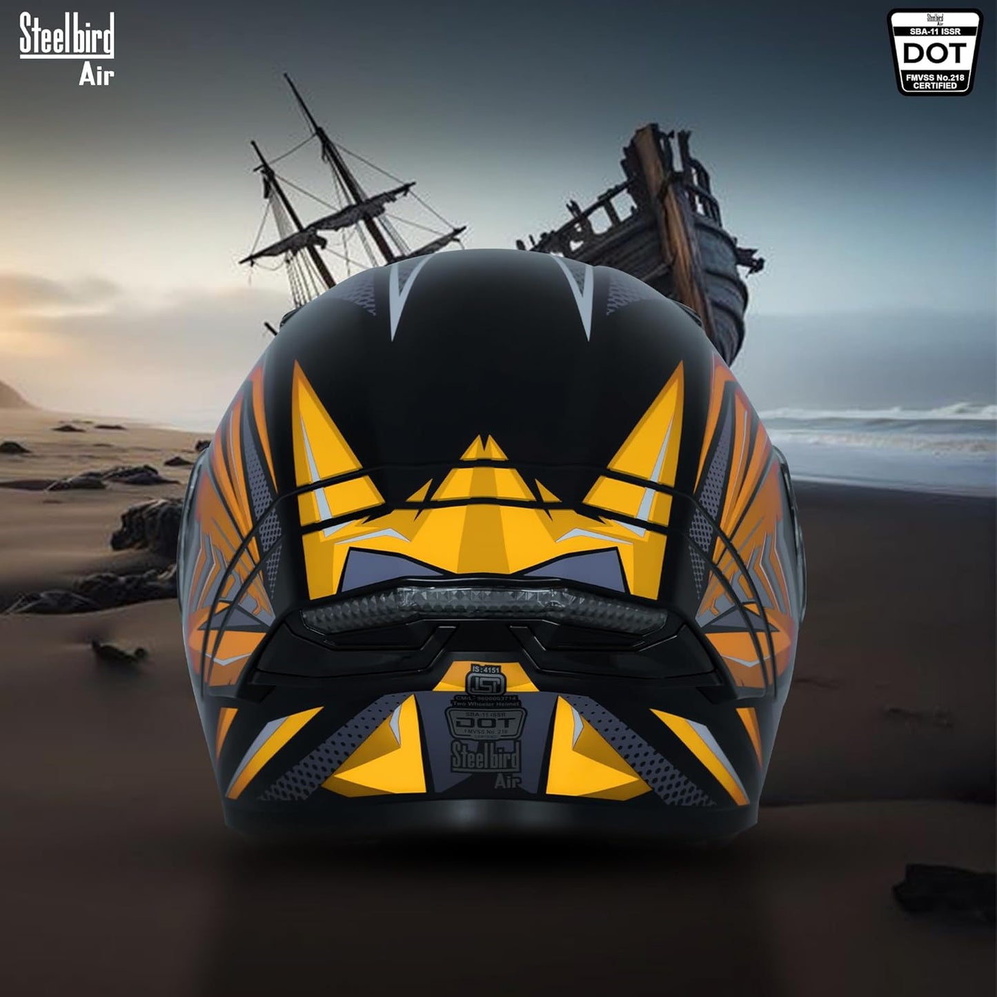 Steelbird SBA-11 Tornado Grey Reflector ISI and DOT Certified Full Face Helmet for Men and Women with Inner Silver Sun Shield (Glossy Black Orange with Smoke Visor)