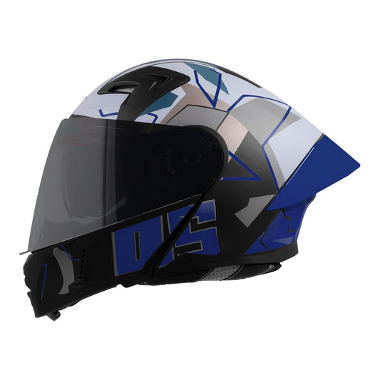 Steelbird SBA-20 05 ISI Certified Flip-Up Graphic Helmet for Men with Inner Chrome Sun Shield (Glossy Black Blue)