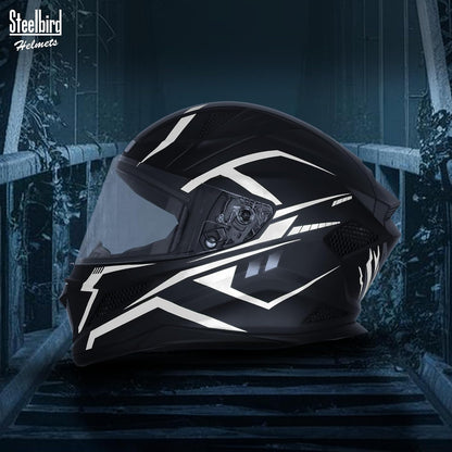 Steelbird SBH-25 Rudra Vayu ISI Certified Full Face Graphic Helmet for Men Motorbike Helmet (Glossy Black Grey)