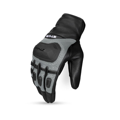 Ignyte Gauntlet Full Finger Bike Riding Leather Gloves with Touch Screen Sensitivity at Thumb and Index Finger, Protective Off-Road Motorbike Racing (Grey)