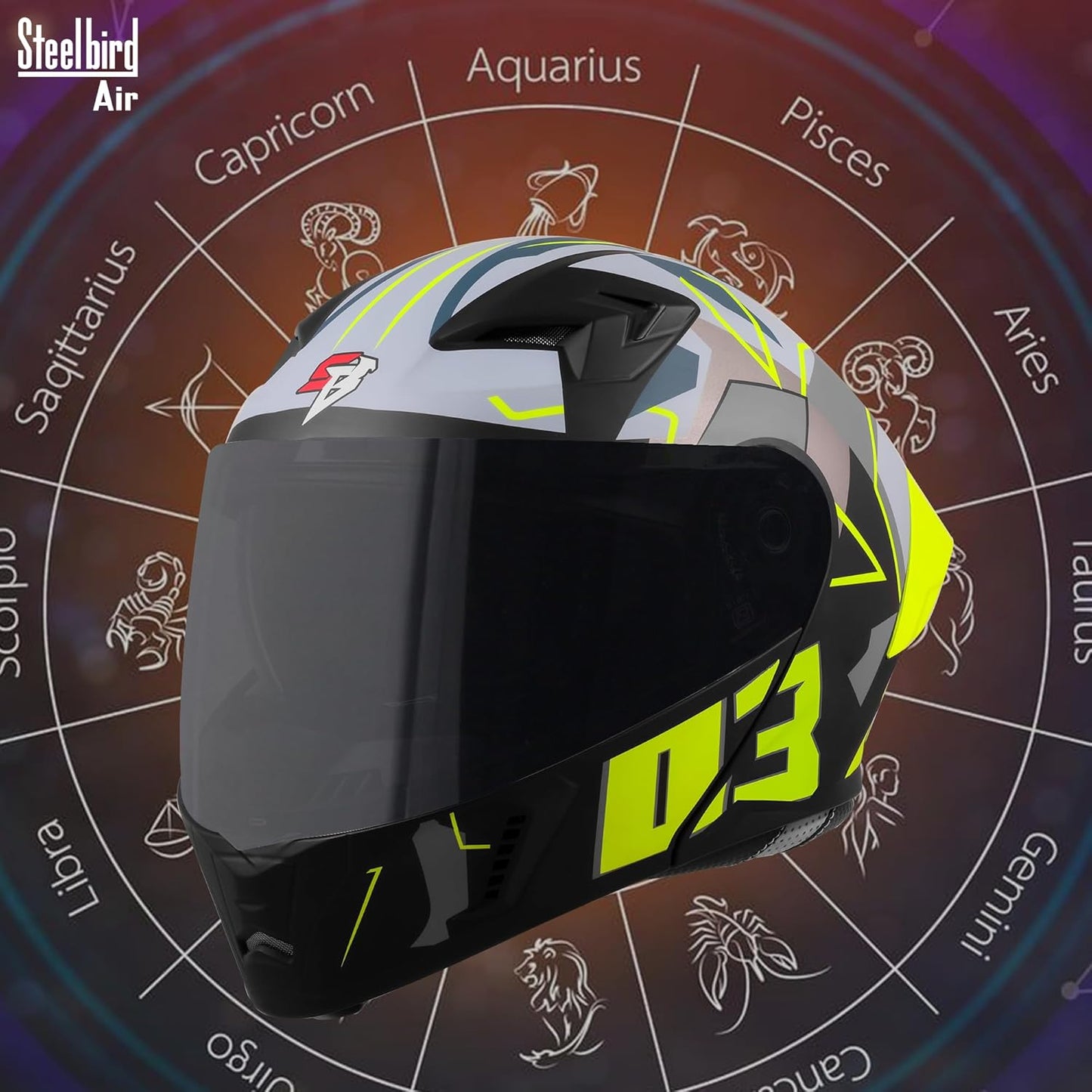 Steelbird SBA-20 03 ISI Certified Flip-Up Graphic Helmet for Men with Inner Chrome Sun Shield (Glossy Black Neon)