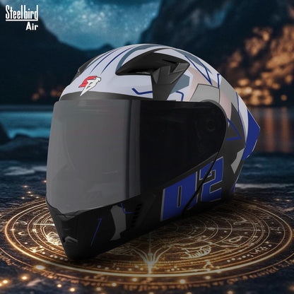 Steelbird SBA-20 02 ISI Certified Flip-Up Graphic Helmet for Men with Inner Chrome Sun Shield (Glossy Black Blue)