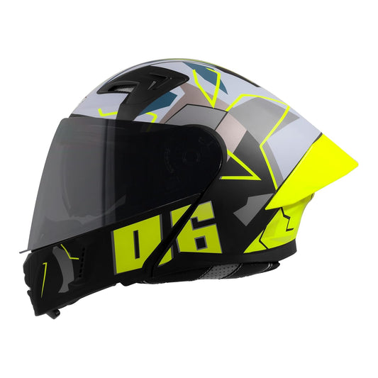 Steelbird SBA-20 06 ISI Certified Flip-Up Graphic Helmet for Men with Inner Chrome Sun Shield (Glossy Black Neon)
