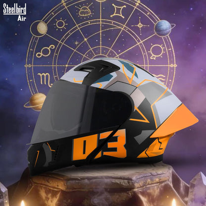 Steelbird SBA-20 03 ISI Certified Flip-Up Graphic Helmet for Men with Inner Chrome Sun Shield (Glossy Black Orange)