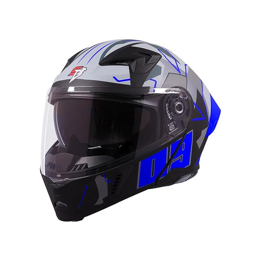 Steelbird SBA-20 09 ISI Certified Flip-Up Graphic Helmet for Men and Women with Inner Chrome Sun Shield (Glossy Black Blue)