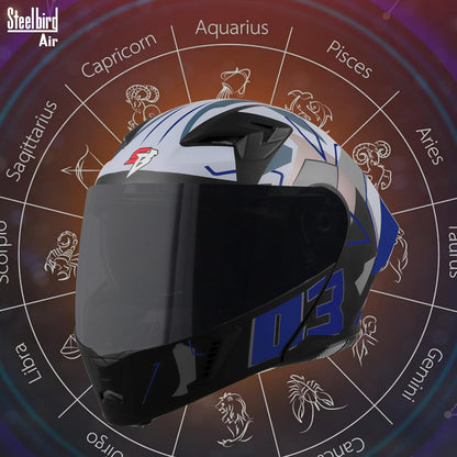 Steelbird SBA-20 03 ISI Certified Flip-Up Graphic Helmet for Men with Inner Chrome Sun Shield (Glossy Black Blue)
