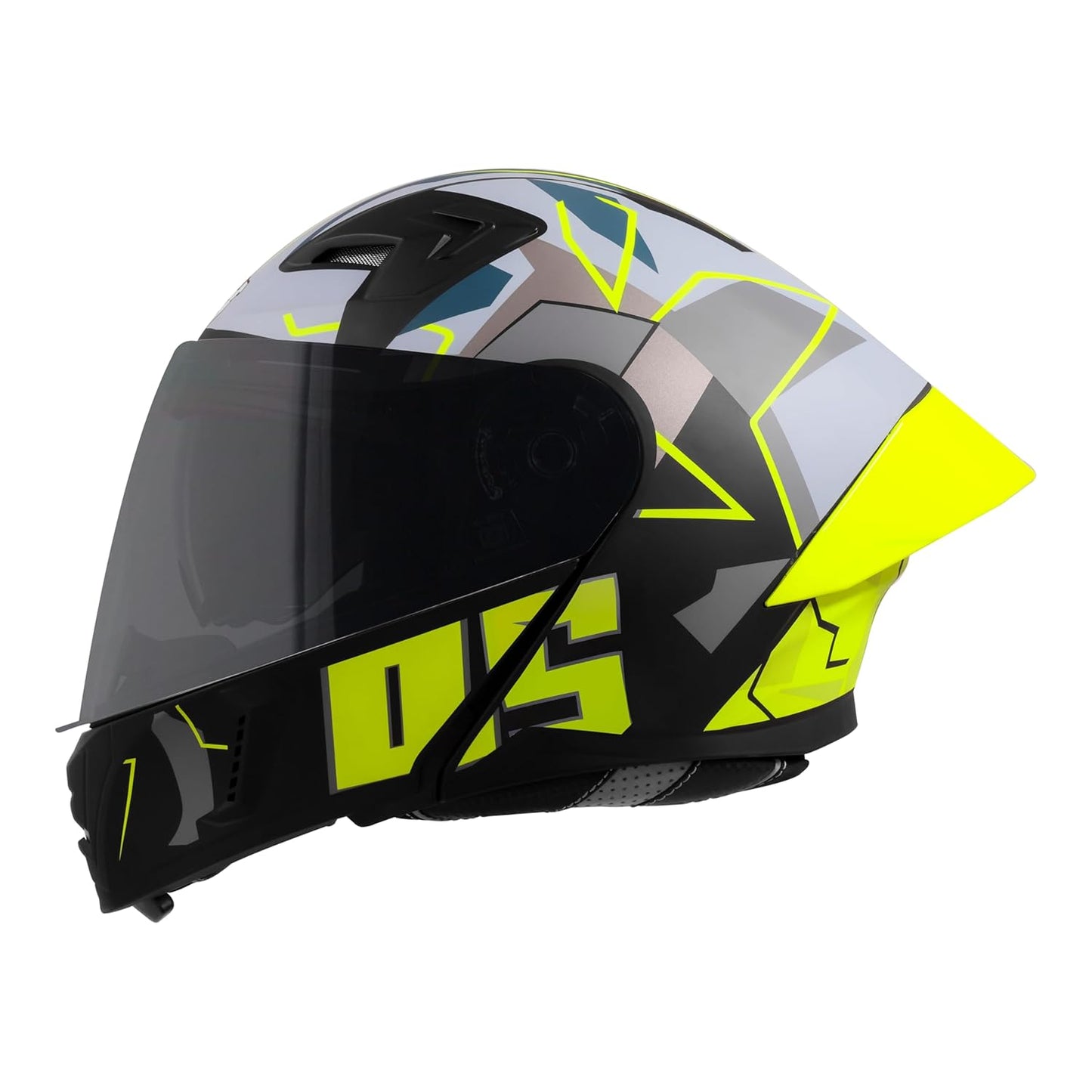 Steelbird SBA-20 05 ISI Certified Flip-Up Graphic Helmet for Men with Inner Chrome Sun Shield (Glossy Black Neon)