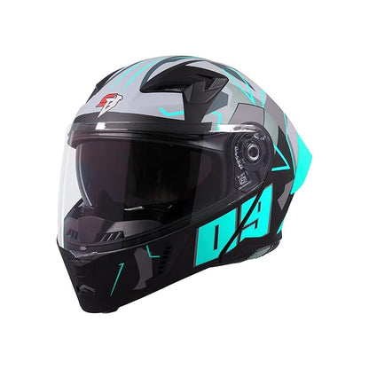 Steelbird SBA-20 09 ISI Certified Flip-Up Graphic Helmet for Men and Women with Inner Chrome Sun Shield (Glossy Black Jazz Blue)