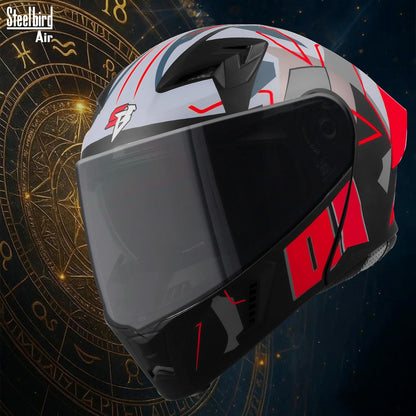 Steelbird SBA-20 01 ISI Certified Flip-Up Graphic Helmet for Men with Inner Chrome Sun Shield (Glossy Black Red)