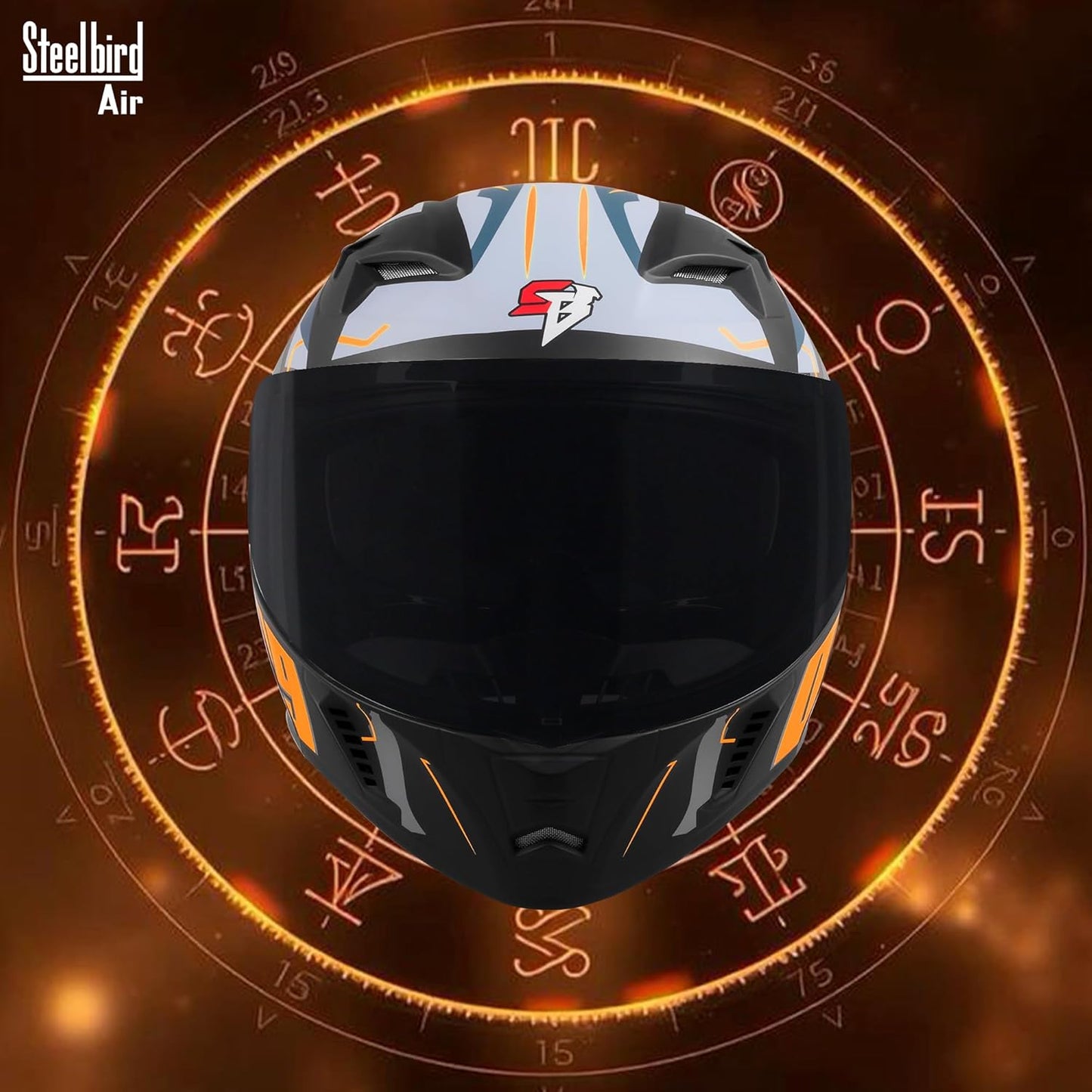 Steelbird SBA-20 01 ISI Certified Flip-Up Graphic Helmet for Men with Inner Chrome Sun Shield (Glossy Black Orange)