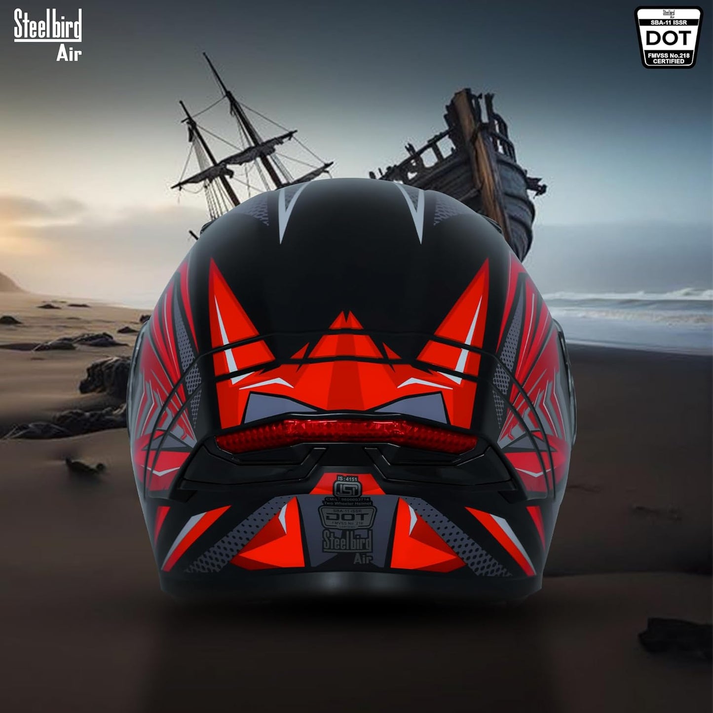 Steelbird SBA-11 Tornado Red Reflector ISI and DOT Certified Full Face Helmet for Men and Women with Inner Silver Sun Shield (Glossy Black Red with Smoke Visor)