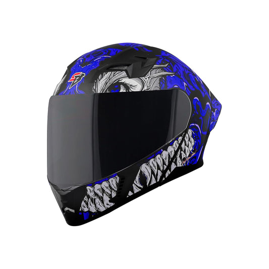Steelbird SBA-20 Draco Bluetooth ISI Certified Full Face Helmet for Men and Women with Inner Smoke Sun Shield (Glossy Black Blue)
