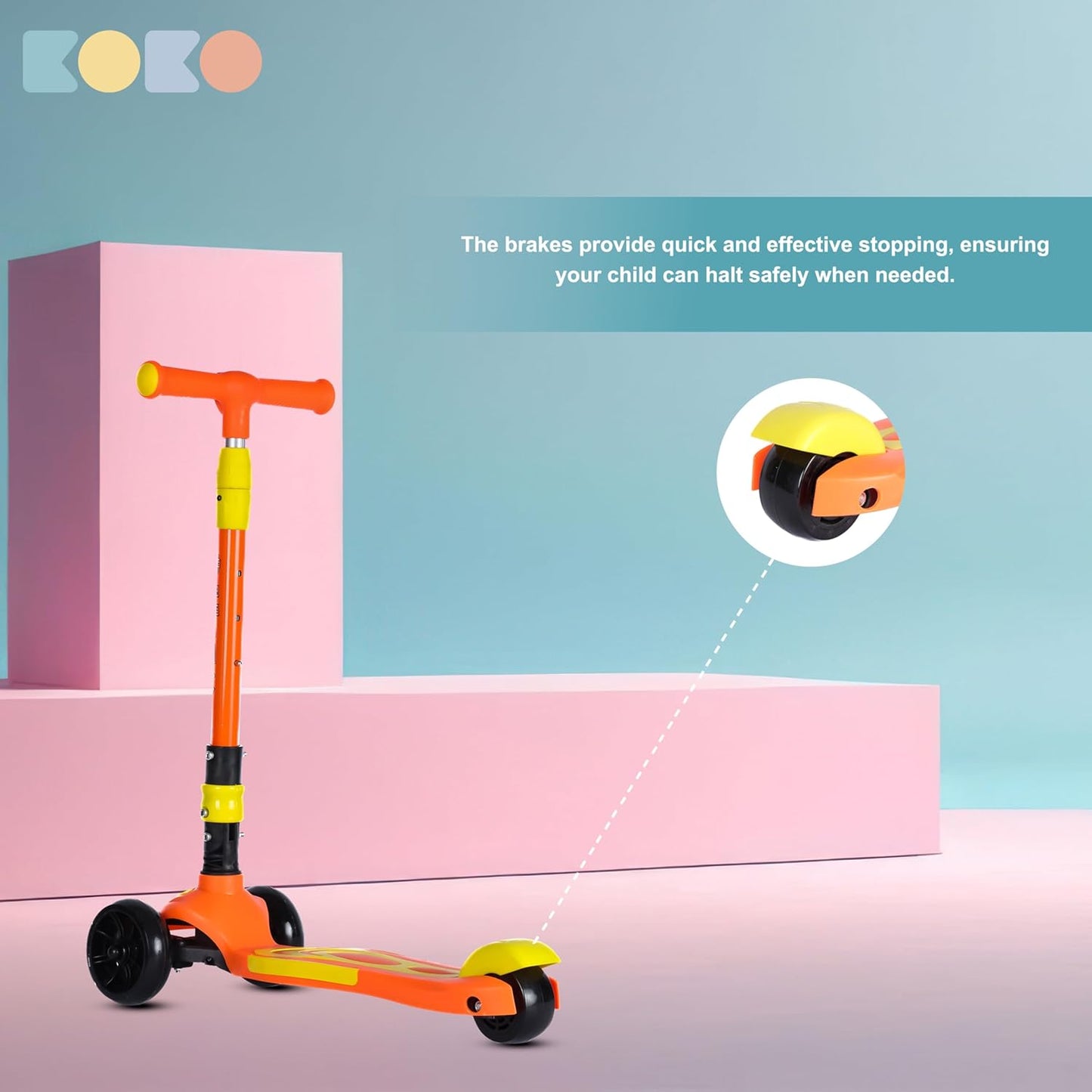 Refurbished Koko Rusty Kick Scooter with Adjustable Height and Portable, Kids Scooter with PVC Wheels for Age 3+ (Max User Weight: 40kg)(Orange)