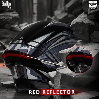 Steelbird SBA-11 Tornado Red Reflector ISI and DOT Certified Full Face Helmet for Men and Women with Inner Silver Sun Shield (Glossy Black Grey with Smoke Visor)