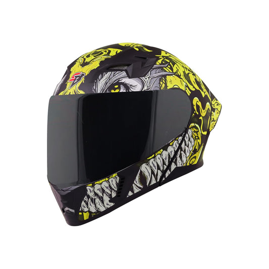 Steelbird SBA-20 Draco ISI Certified Flip-Up Helmet for Men and Women with Inner Smoke Sun Shield (Glossy Black Neon with Smoke Visor)