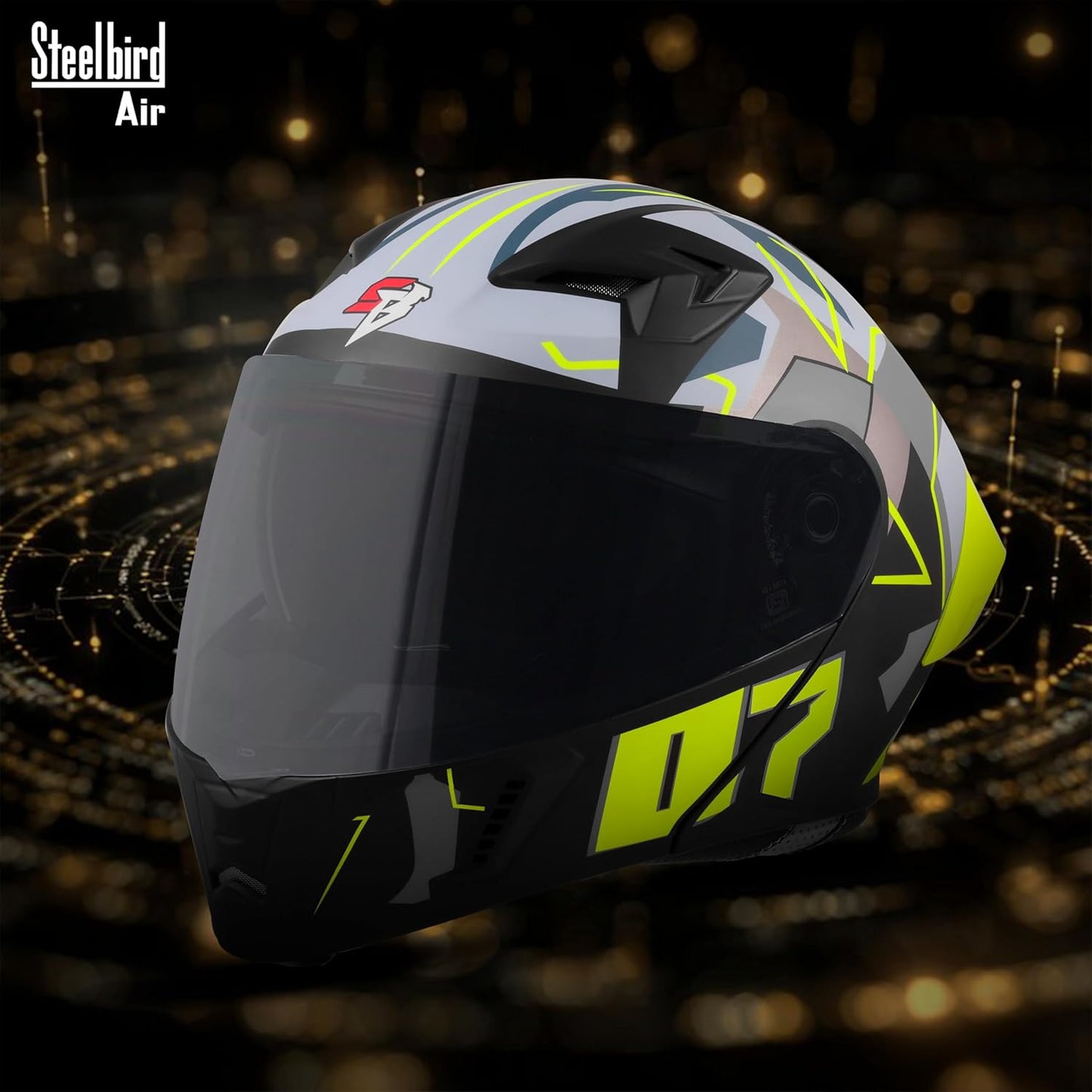 Steelbird SBA-20 07 ISI Certified Flip-Up Graphic Helmet for Men with Inner Chrome Sun Shield (Glossy Black Neon)