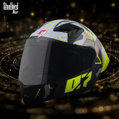 Steelbird SBA-20 07 ISI Certified Flip-Up Graphic Helmet for Men with Inner Chrome Sun Shield (Glossy Black Neon)
