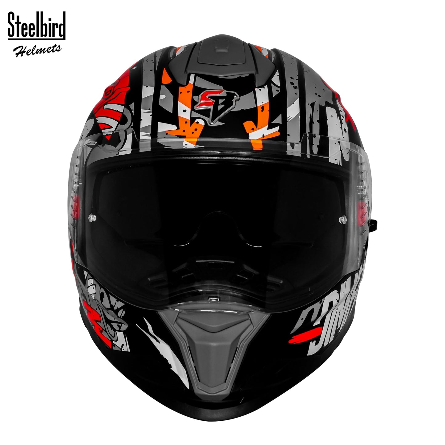 Steelbird SBH-57 Fighter F10 Graphic Helmet ISI and DOT Certified Full Face Helmet for Men with Inner Silver Sun Shield (Glossy Black White Red)