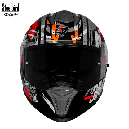 Steelbird SBH-57 Fighter F10 Graphic Helmet ISI and DOT Certified Full Face Helmet for Men with Inner Silver Sun Shield (Glossy Black White Red)