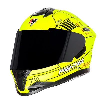 Steelbird SBH-57 Fighter F6 ISI and DOT Certified Full Face Helmet for Men and Women with Inner Silver Sun Shield (Glossy Neon Black)