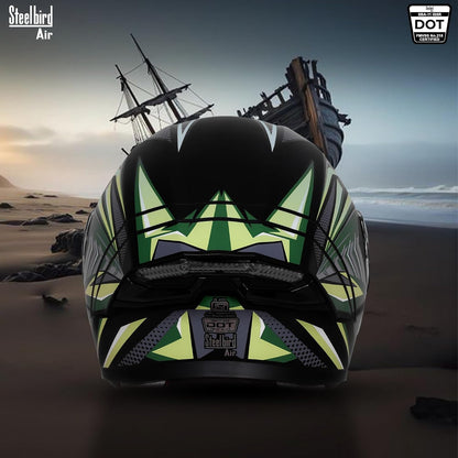 Steelbird SBA-11 Tornado Grey Reflector ISI and DOT Certified Full Face Helmet for Men and Women with Inner Silver Sun Shield (Glossy Black Battle Green with Smoke Visor)