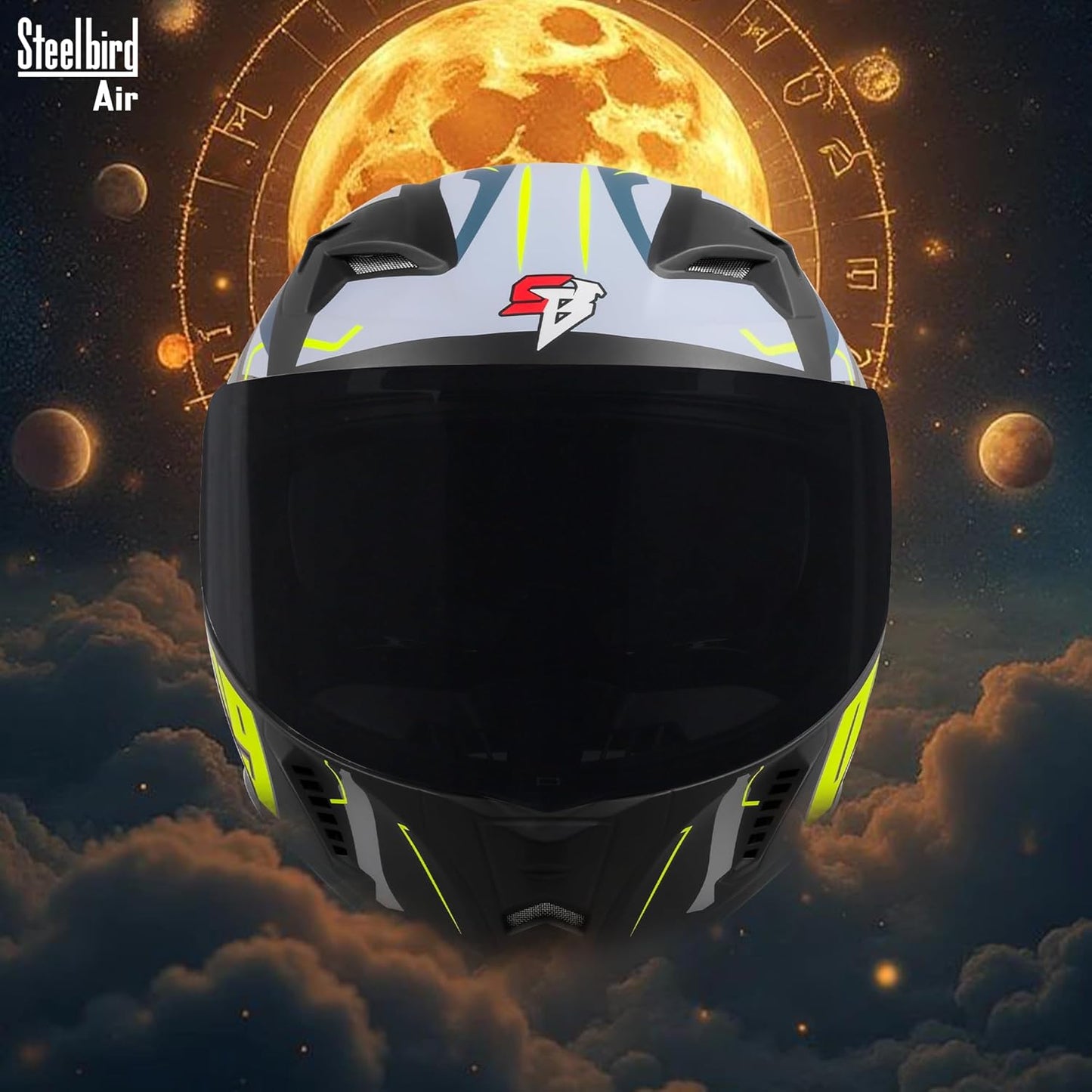 Steelbird SBA-20 03 ISI Certified Flip-Up Graphic Helmet for Men with Inner Chrome Sun Shield (Glossy Black Neon)