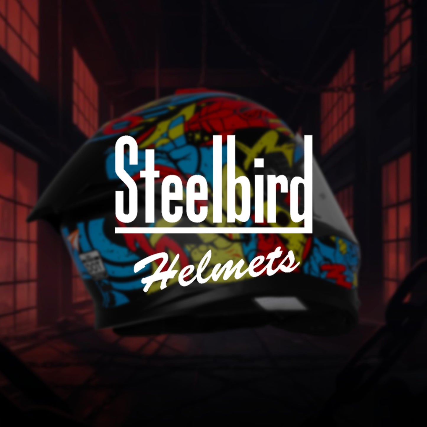 Steelbird SBH-57 Fighter F10 Graphic Helmet ISI and DOT Certified Full Face Helmet for Men with Inner Silver Sun Shield (Glossy Black Neon Red)