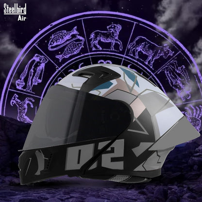 Steelbird SBA-20 02 ISI Certified Flip-Up Graphic Helmet for Men with Inner Chrome Sun Shield (Glossy Black Grey)