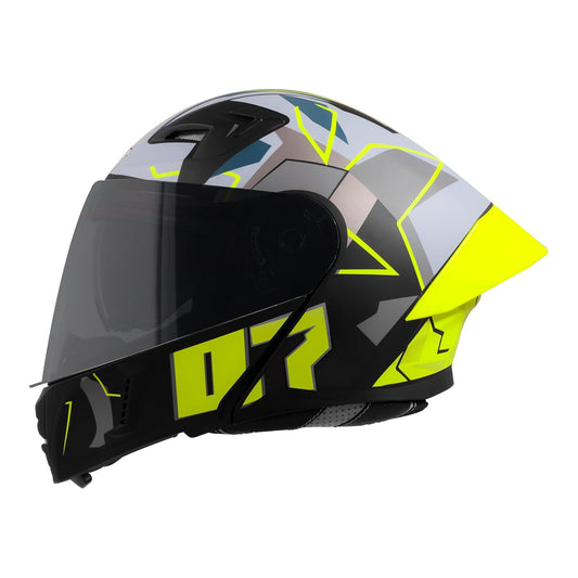 Steelbird SBA-20 07 ISI Certified Flip-Up Graphic Helmet for Men with Inner Chrome Sun Shield (Glossy Black Neon)