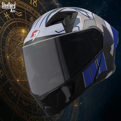 Steelbird SBA-20 01 ISI Certified Flip-Up Graphic Helmet for Men with Inner Chrome Sun Shield (Glossy Black Blue)