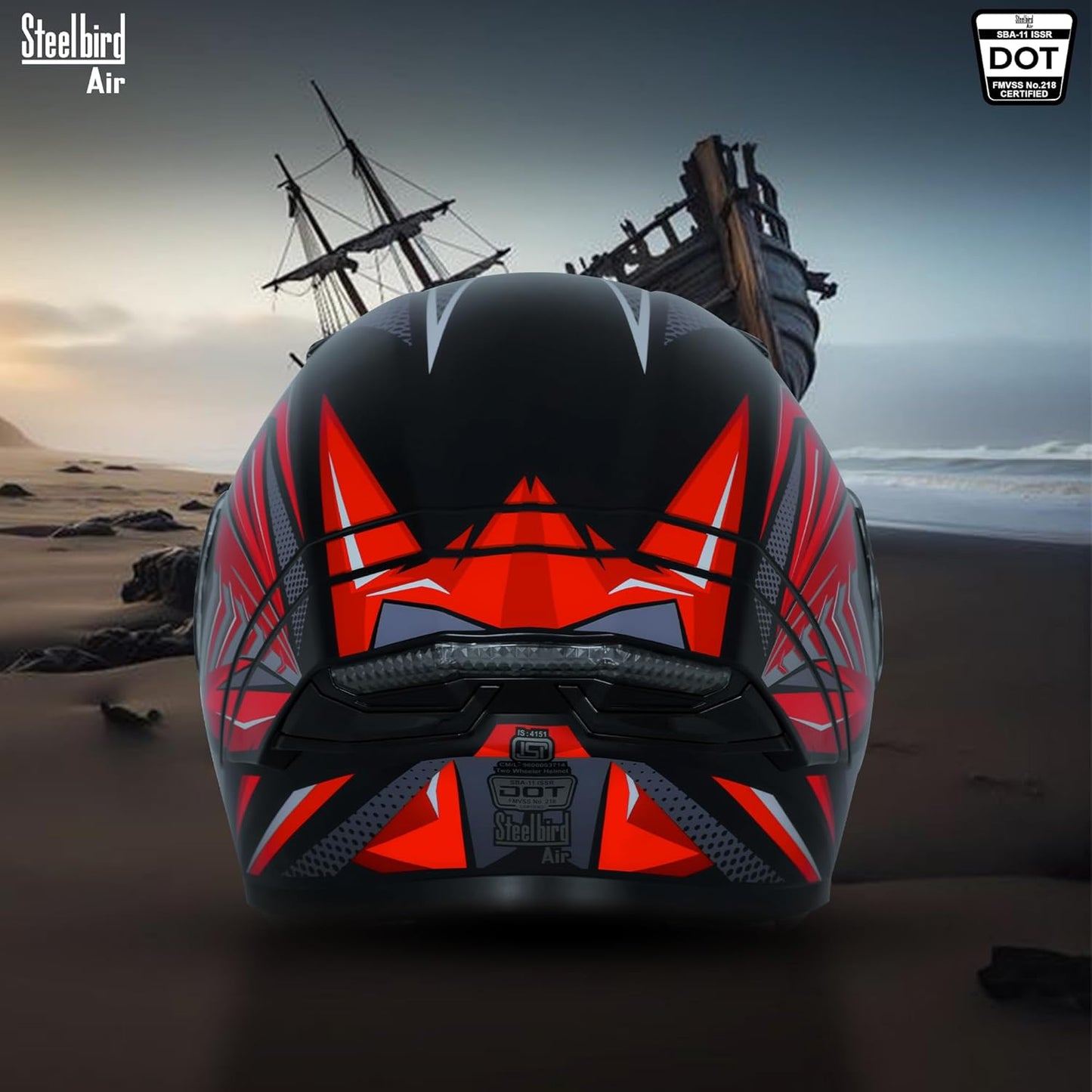 Steelbird SBA-11 Tornado Grey Reflector ISI and DOT Certified Full Face Helmet for Men and Women with Inner Silver Sun Shield (Glossy Black Red with Smoke Visor)