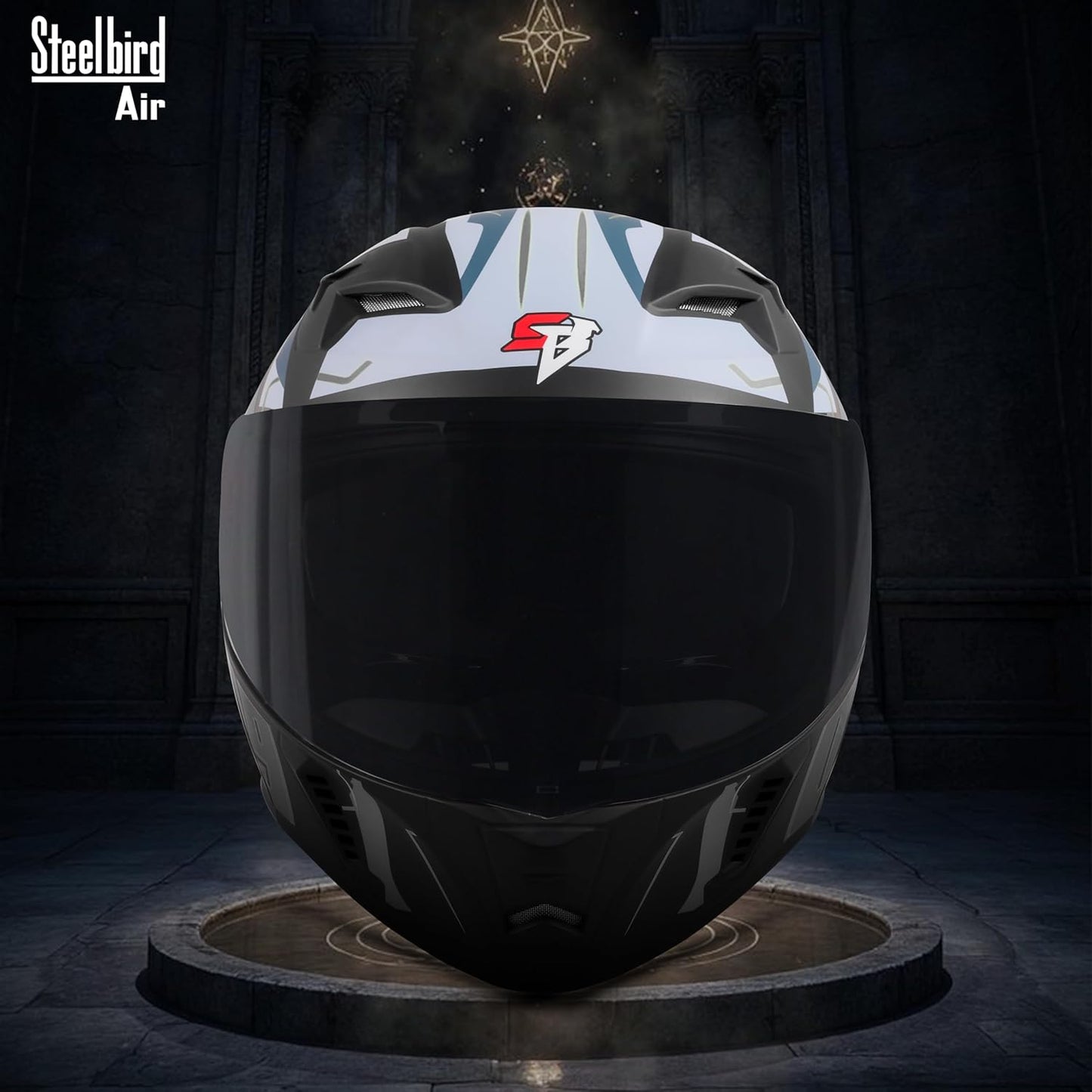 Steelbird SBA-20 07 ISI Certified Flip-Up Graphic Helmet for Men with Inner Chrome Sun Shield (Glossy Black Grey)