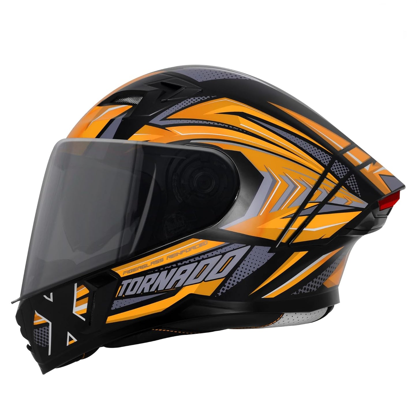 Steelbird SBA-11 Tornado Red Reflector ISI and DOT Certified Full Face Helmet for Men and Women with Inner Silver Sun Shield (Glossy Black Orange with Smoke Visor)