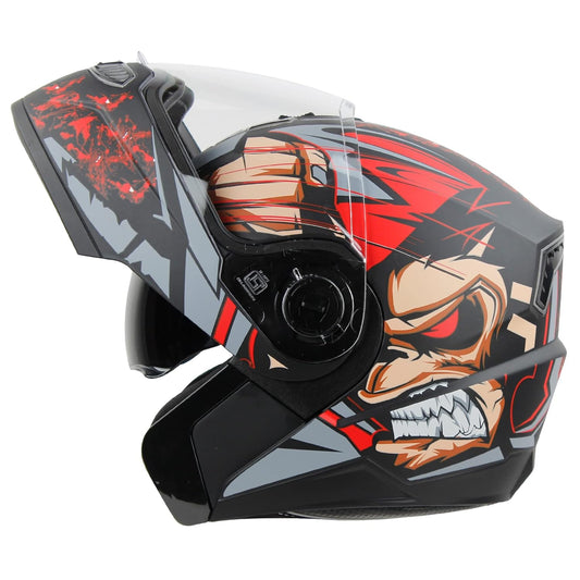 Steelbird SBA-7 Ape ISI Certified Flip-Up Helmet for Men and Women with Inner Smoke Sun Shield (Matt Black Red)