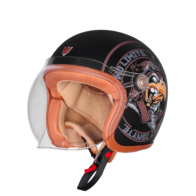 Ignyte IGN-58 Eagle ISI and DOT Certified Open Face Graphic Helmet for Men and Women (Glossy Black Dark Brown)