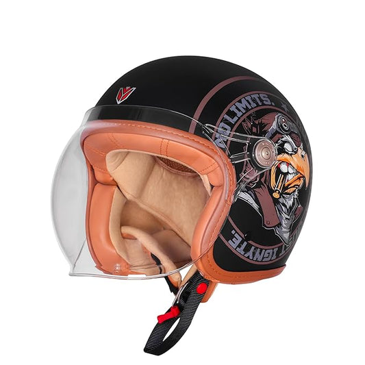 Ignyte IGN-58 Eagle ISI and DOT Certified Open Face Graphic Helmet for Men and Women (Glossy Black Dark Brown)