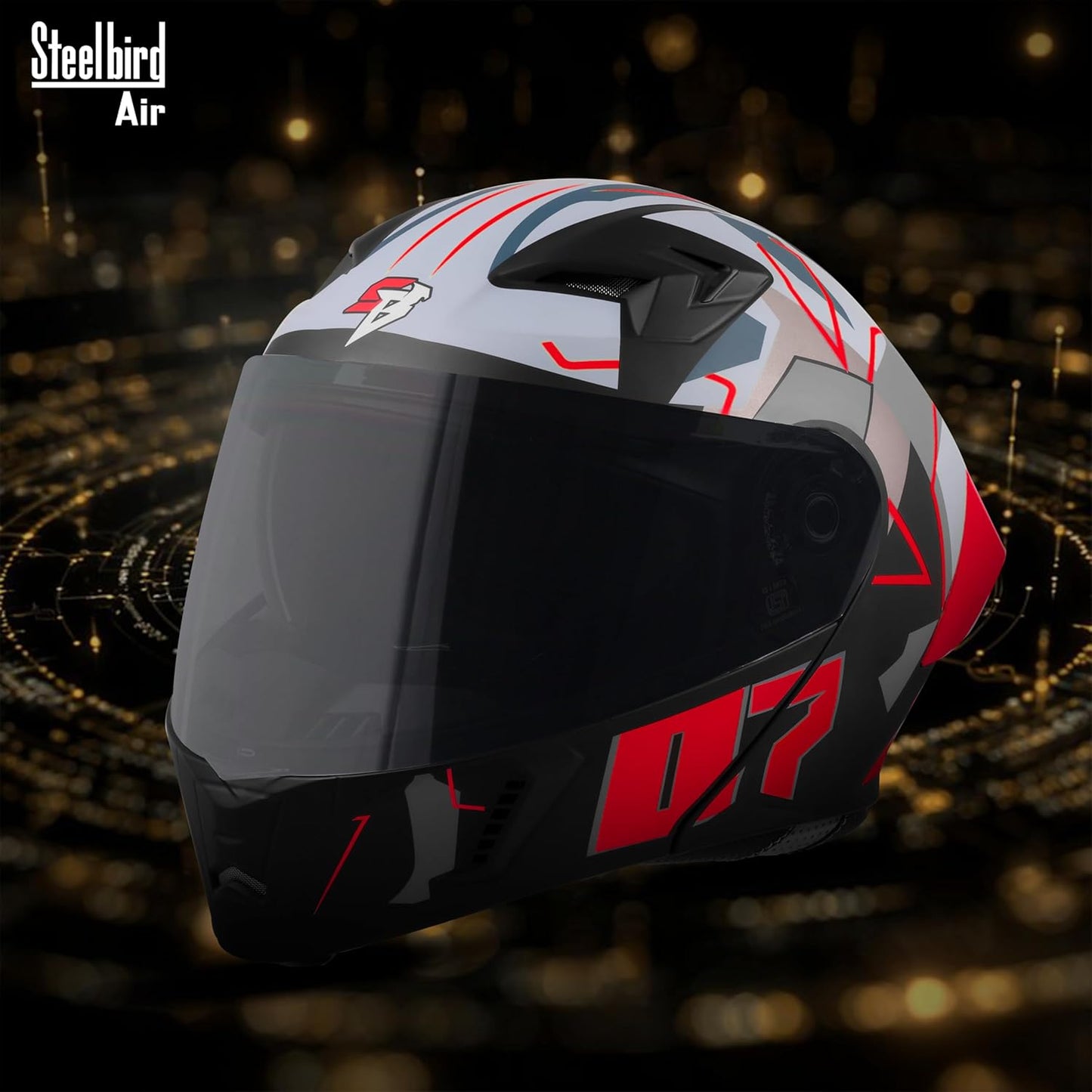 Steelbird SBA-20 07 ISI Certified Flip-Up Graphic Helmet for Men with Inner Chrome Sun Shield (Glossy Black Red)
