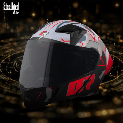 Steelbird SBA-20 07 ISI Certified Flip-Up Graphic Helmet for Men with Inner Chrome Sun Shield (Glossy Black Red)
