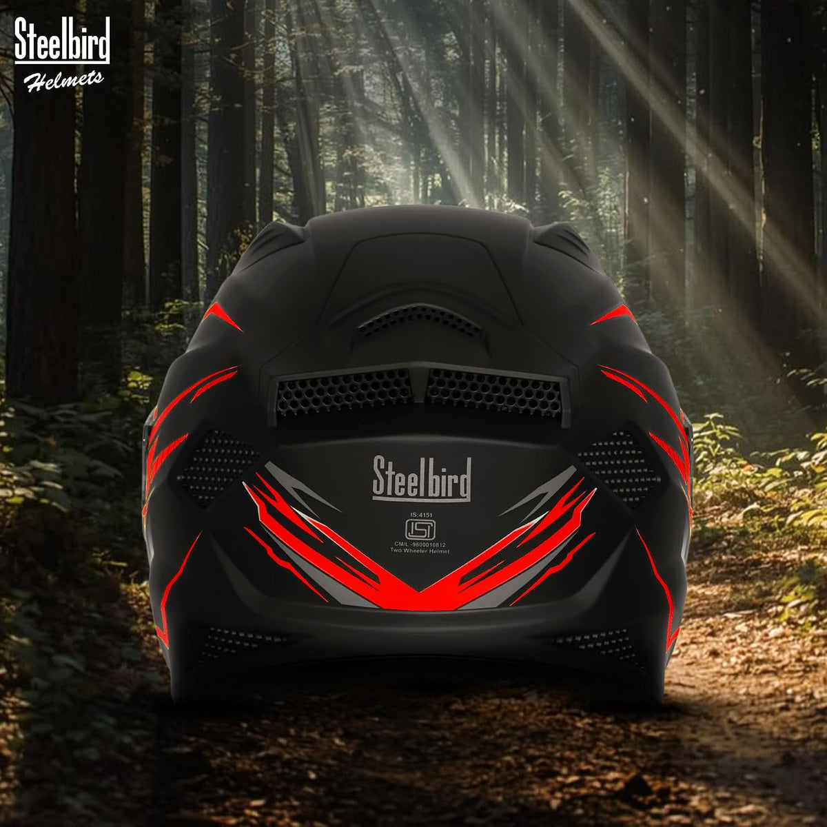 Steelbird SBH-25 Rudra Vayu ISI Certified Full Face Graphic Helmet for Men Motorbike Helmet (Glossy Black Red)
