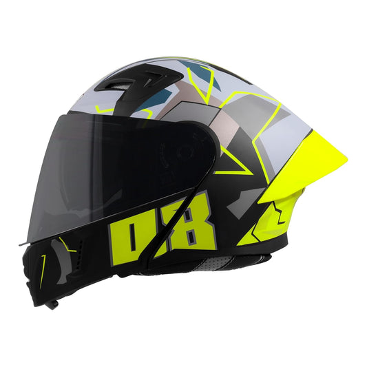 Steelbird SBA-20 08 ISI Certified Flip-Up Graphic Helmet for Men with Inner Chrome Sun Shield (Glossy Black Neon)