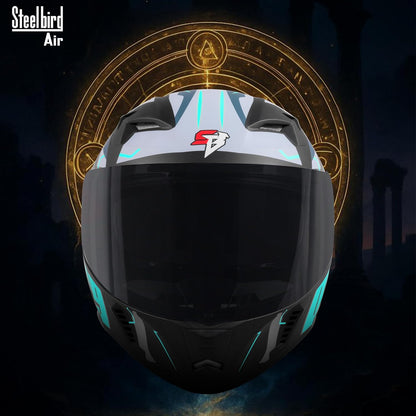 Steelbird SBA-20 08 ISI Certified Flip-Up Graphic Helmet for Men with Inner Chrome Sun Shield (Glossy Black Cyan Green)