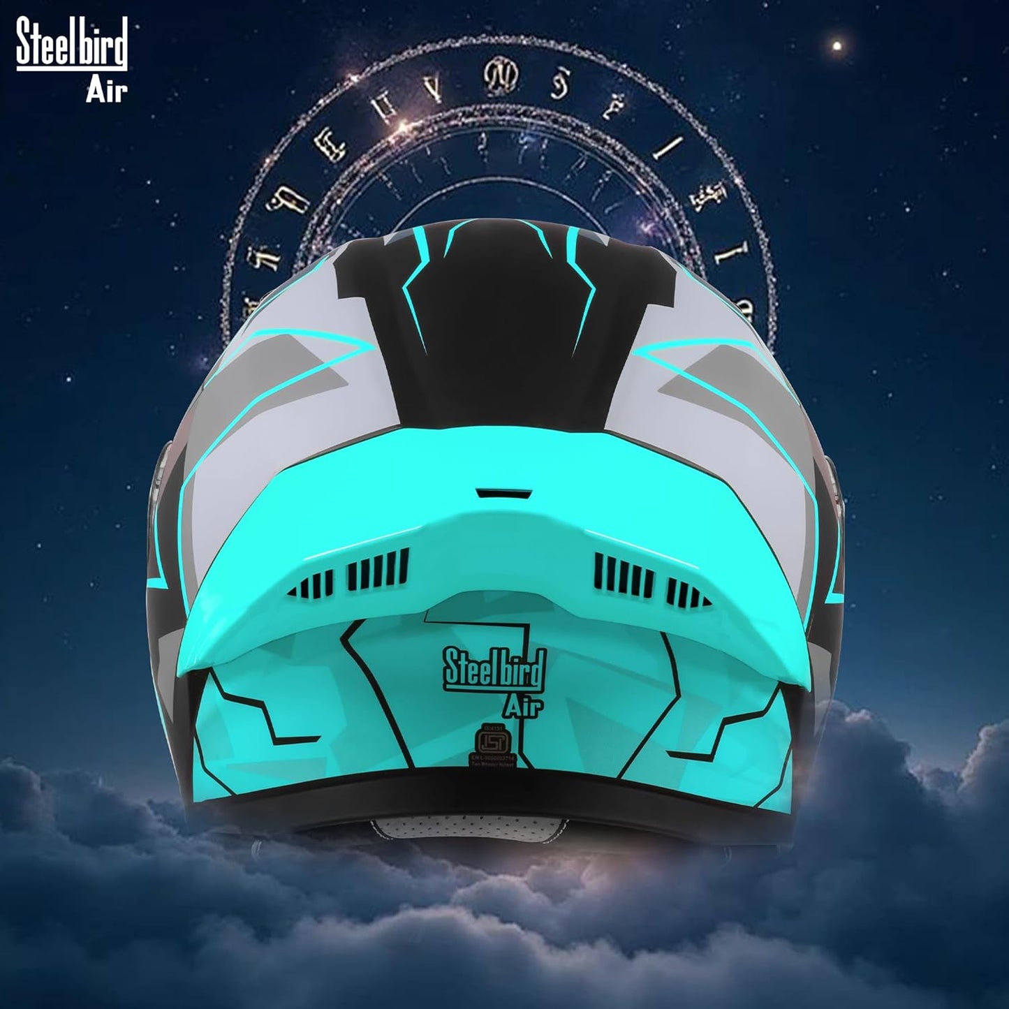Steelbird SBA-20 03 ISI Certified Flip-Up Graphic Helmet for Men with Inner Chrome Sun Shield (Glossy Black Cyan Green)
