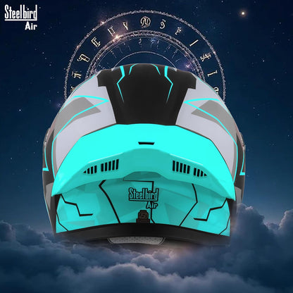 Steelbird SBA-20 03 ISI Certified Flip-Up Graphic Helmet for Men with Inner Chrome Sun Shield (Glossy Black Cyan Green)