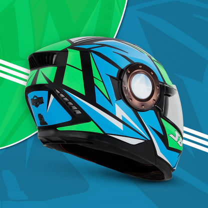 Steelbird SBH-40 Decode ISI Certified Full Face Graphic Helmet for Men and Women with Inner Sun Shield (Matt Black Green)