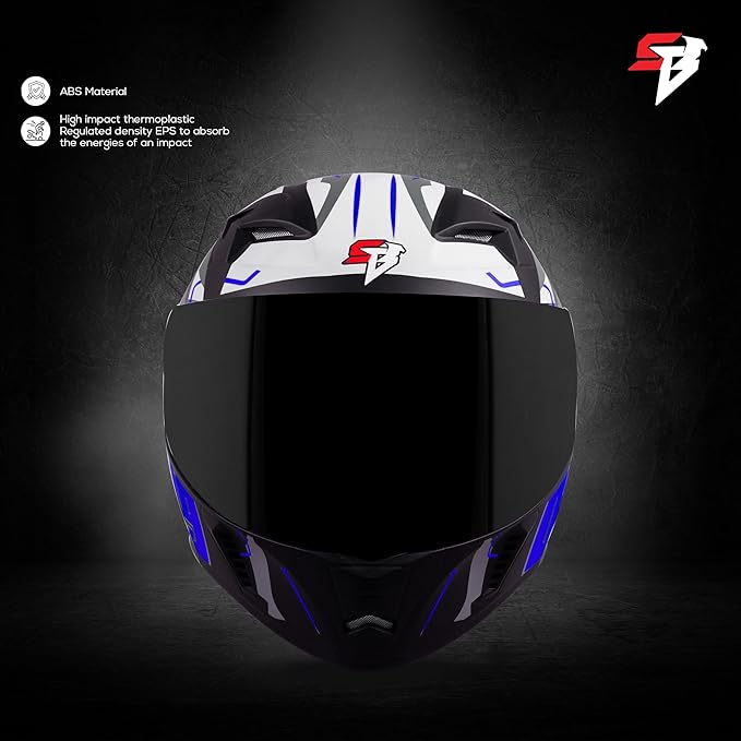Steelbird SBA-20 09 ISI Certified Flip-Up Graphic Helmet for Men and Women with Inner Chrome Sun Shield (Glossy Black Blue With Smoke Visor)