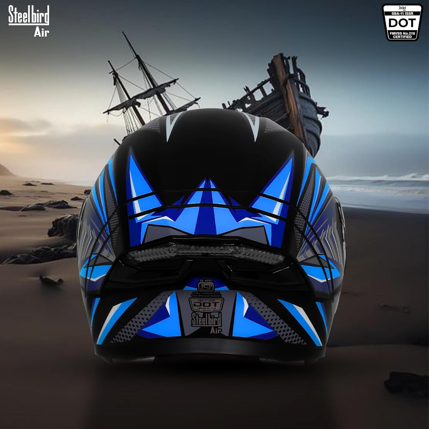 Steelbird SBA-11 Tornado Grey Reflector ISI and DOT Certified Full Face Helmet for Men and Women with Inner Silver Sun Shield (Glossy Black Blue with Smoke Visor)
