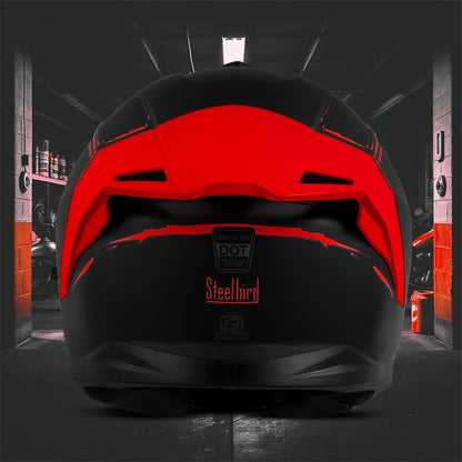 Steelbird SBH-57 Fighter F2 ISI and DOT Certified Full Face Helmet for Men and Women With Inner Silver Sun Shield (Glossy Black Red)