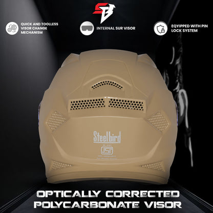 Steelbird SBH-25 Rudra ISI Certified Full Face Helmet for Men and Women (Dashing Desert Storm With Smoke Visor)