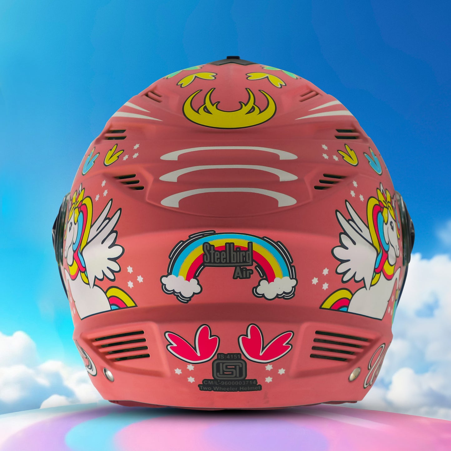 Steelbird SBA-6 Unicorn ISI Certified Open Face Graphic Helmet for Women and Kids (Matt Pink with Clear Visor)